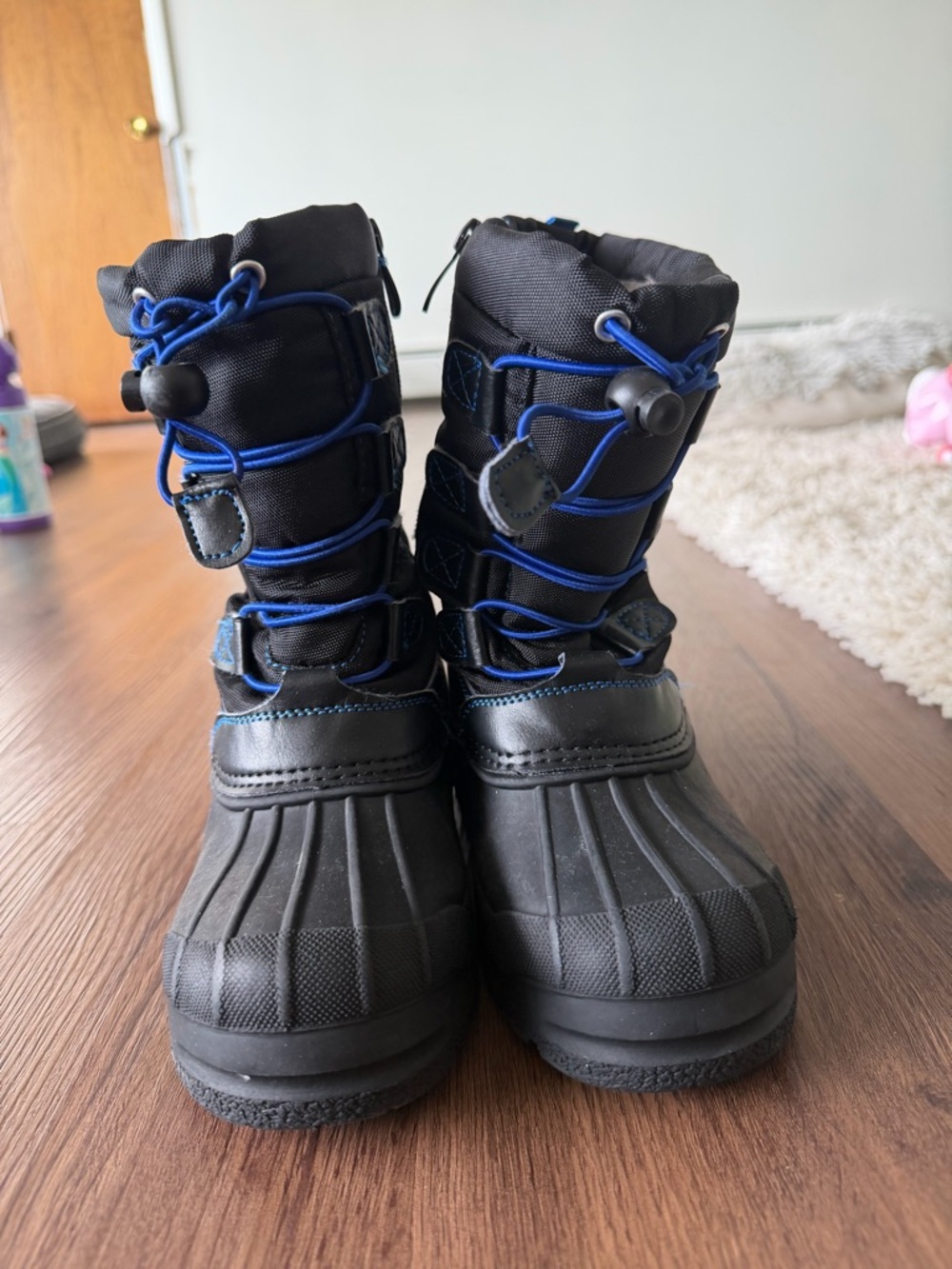 Black Winter Duck Boots with Blue Laces